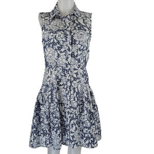 Betsey Johnson White Blue Floral Vacation Cruise Business Fit Flare Dress 4